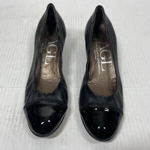 Attilio Giusti Leombruni AGL Black Leather‎ Patent Leather Toe Pump Heels EU 36